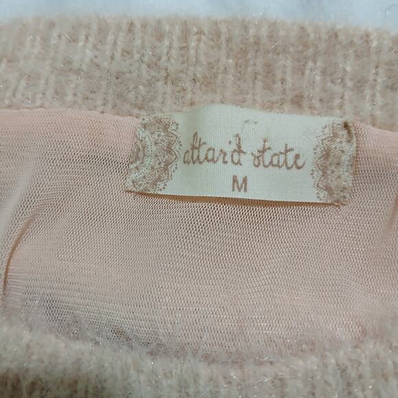 Altar’d State Med Blush Crochet Lace Hem w/ Blouse Underlay long-Sleeved Sweater - Picture 2 of 14